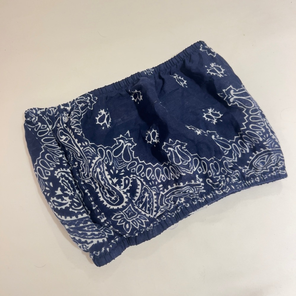Urban Renewal Bandana Tube Top Navy Paisley Vintage Repurposed Crop Top S/M NWT